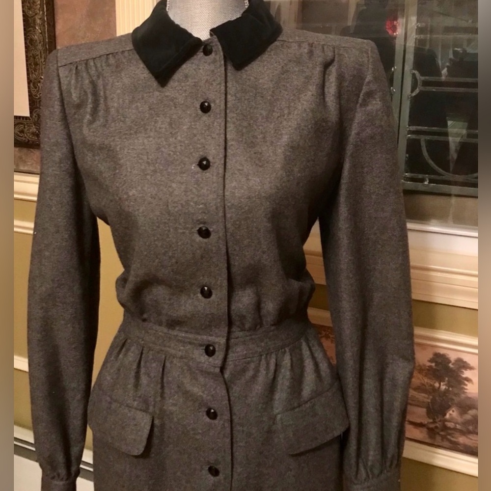 Valentino Miss V Vintage Gray Button-Up Dress